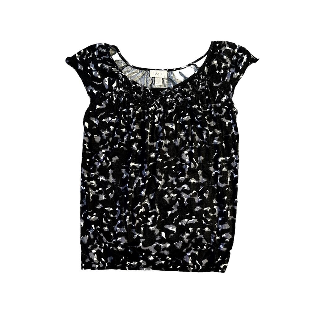 LOFT Black Gray Short Sleeve Scoop Neck Top Womens Size S